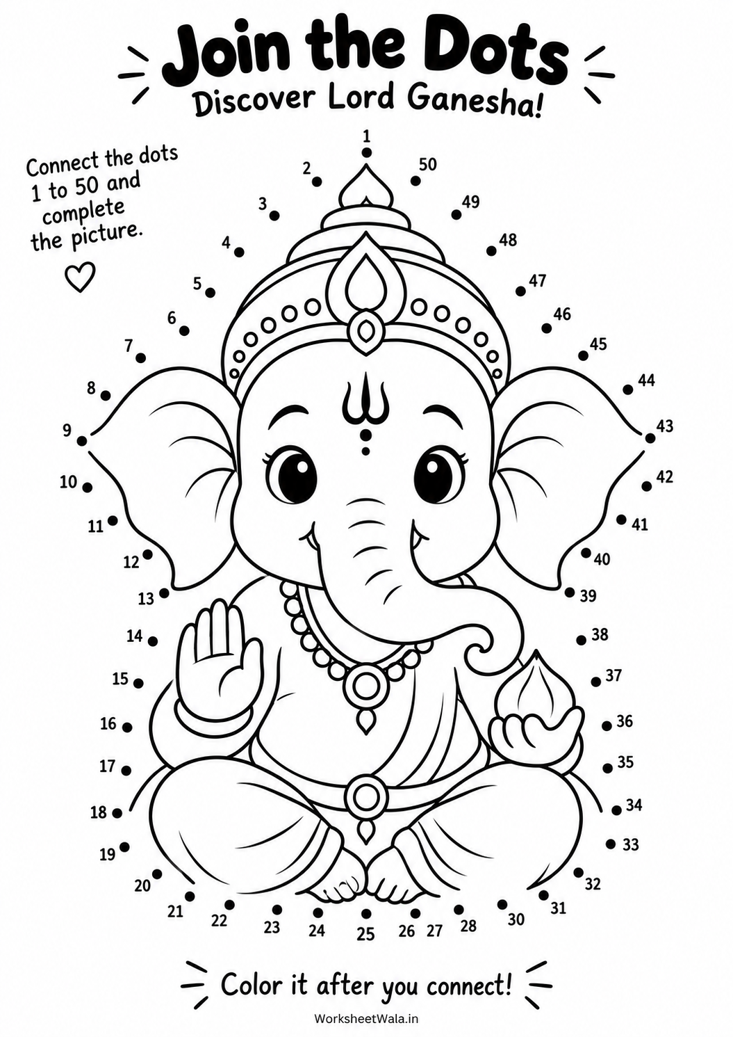 Cute Ganesha join the dots printable for kids